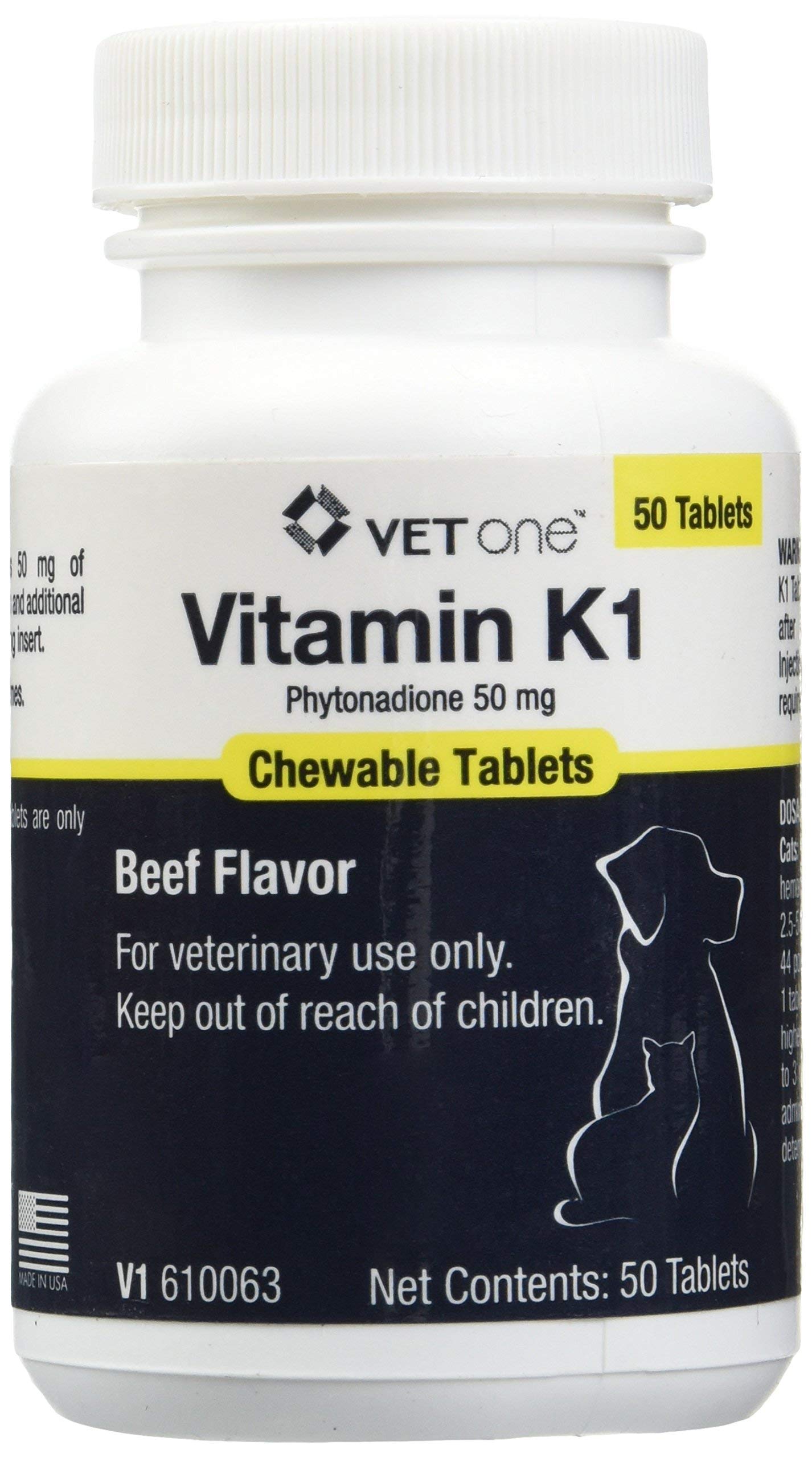 Vet One Vitamin K1 chewables for dogs and cats; beef flavor aids easy administration.