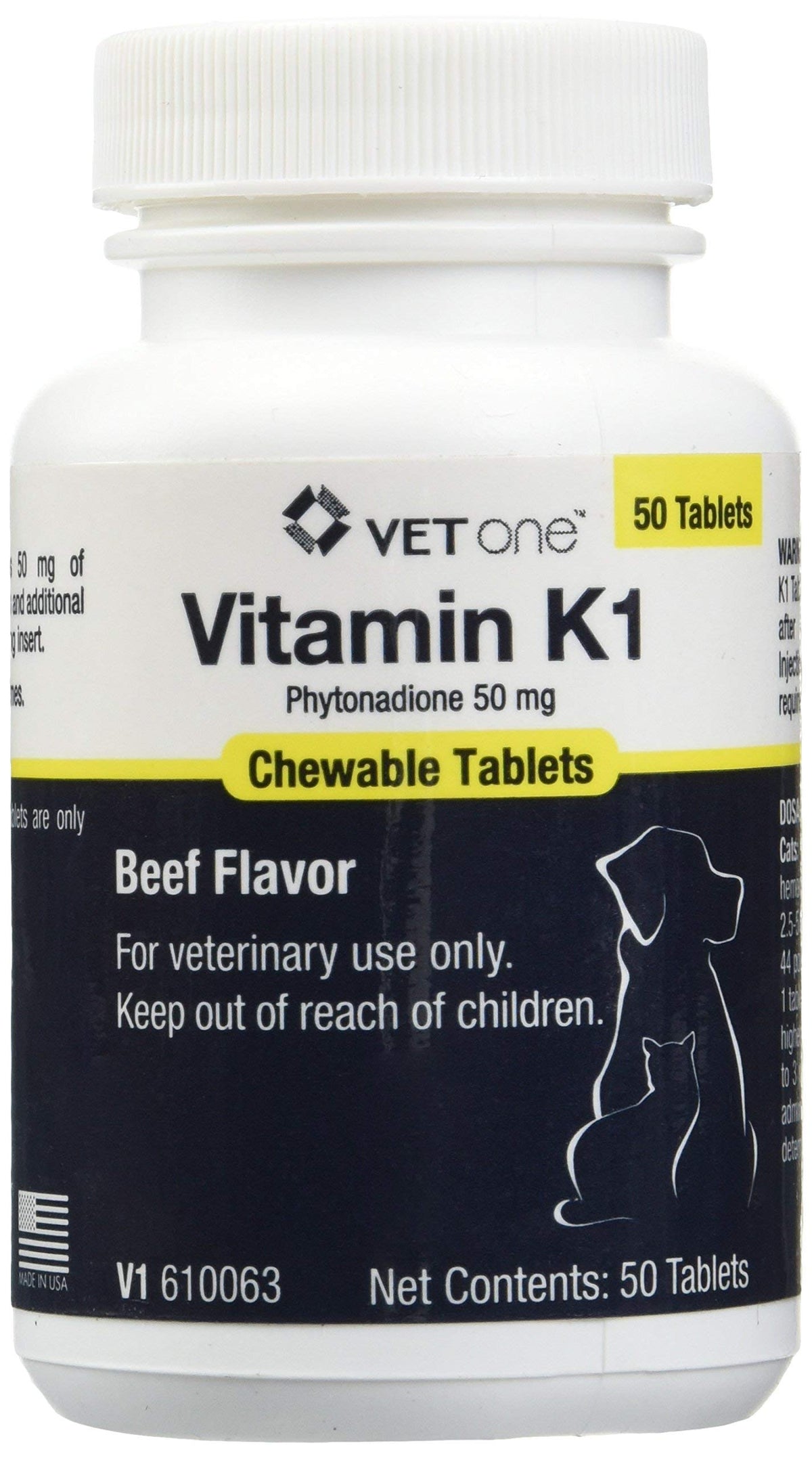 Vet One Vitamin K1 chewables for dogs and cats; beef flavor aids easy administration.