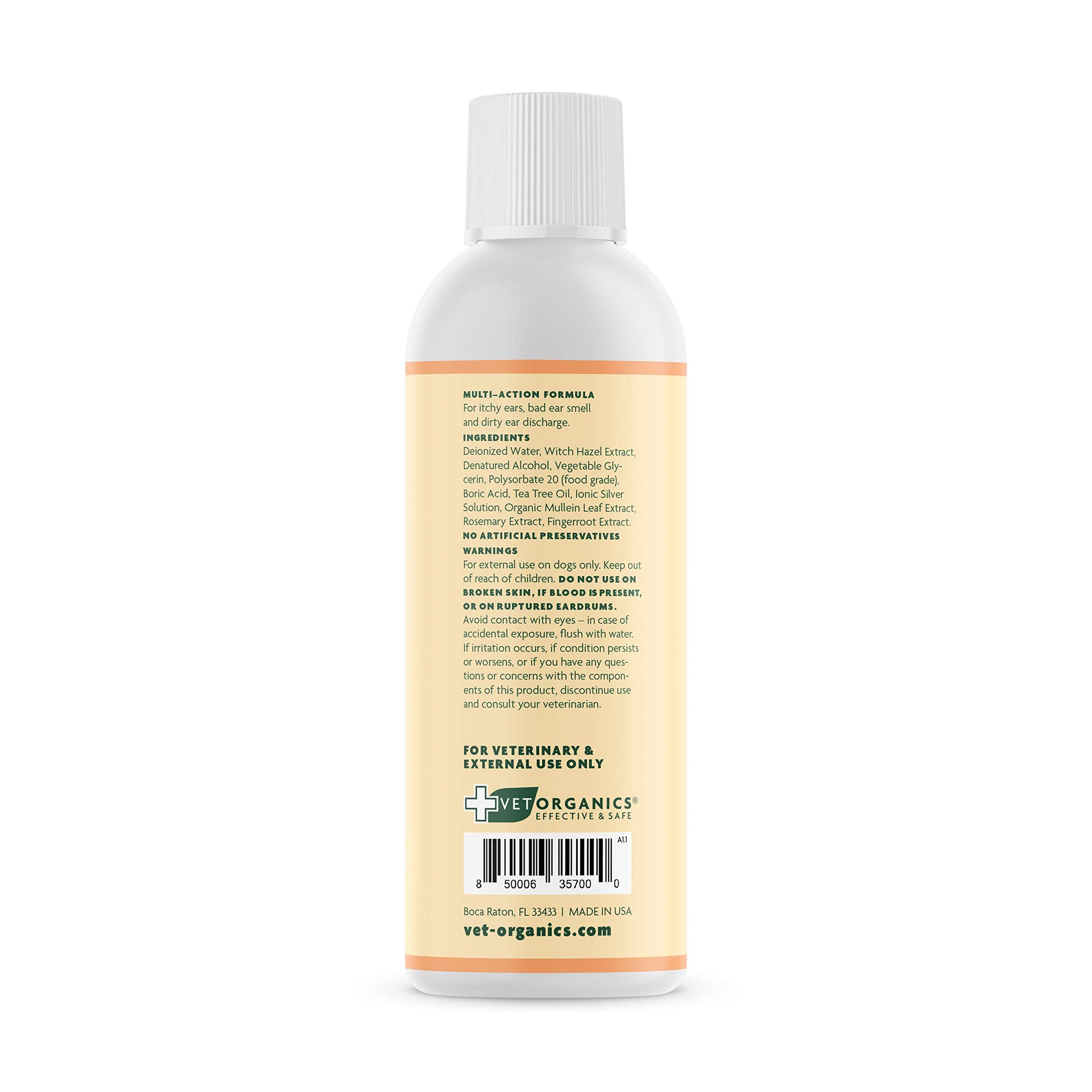 Vet Organics EcoEars bottle pour showing easy application for debris removal