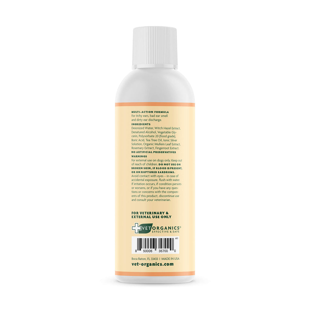 Vet Organics EcoEars bottle pour showing easy application for debris removal