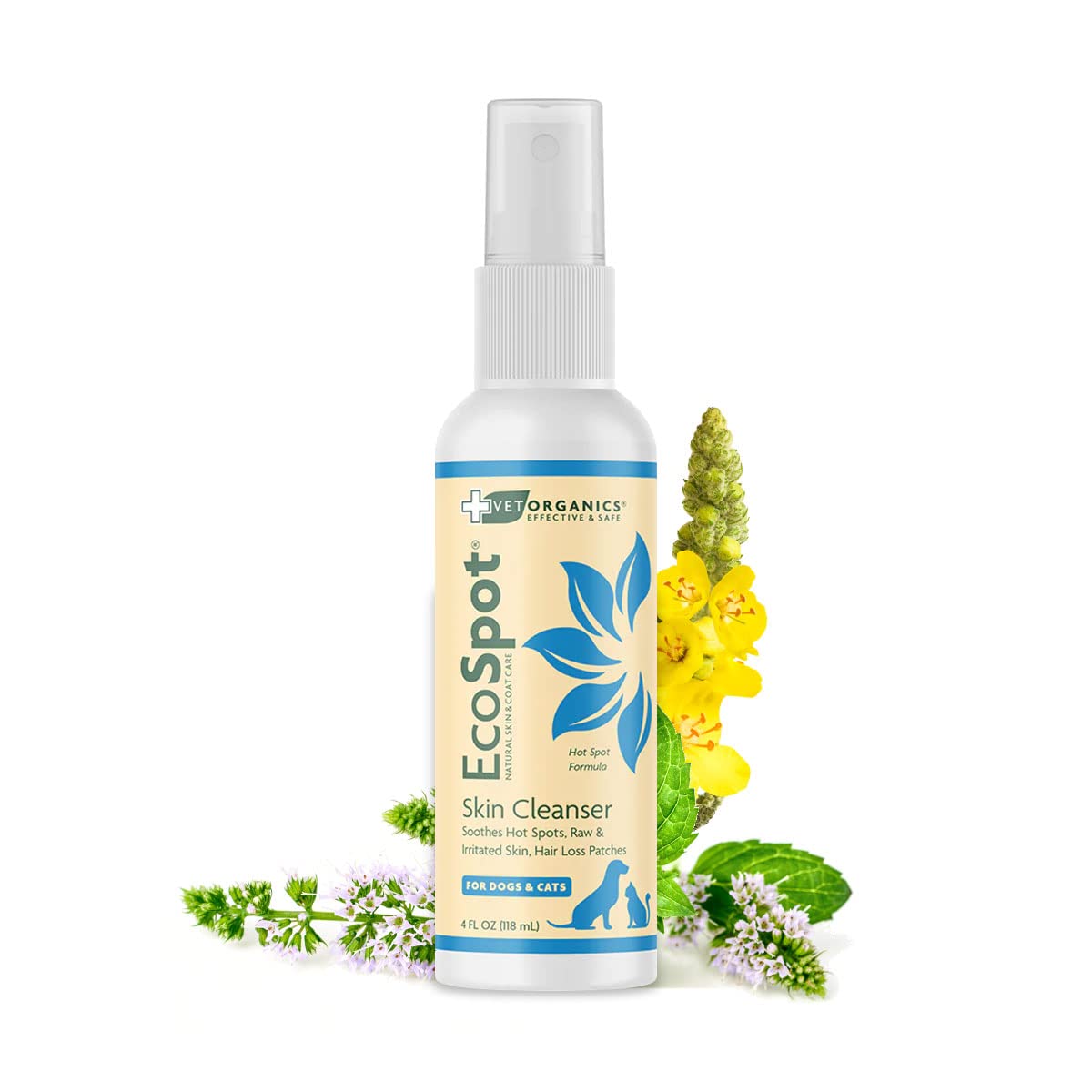 Vet Organics EcoSpot hot-spot-spray bottle eases itchy spots with natural herbs.