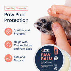 Aplicación rápida del Bálsamo Vets Preferred en patitas para protección.