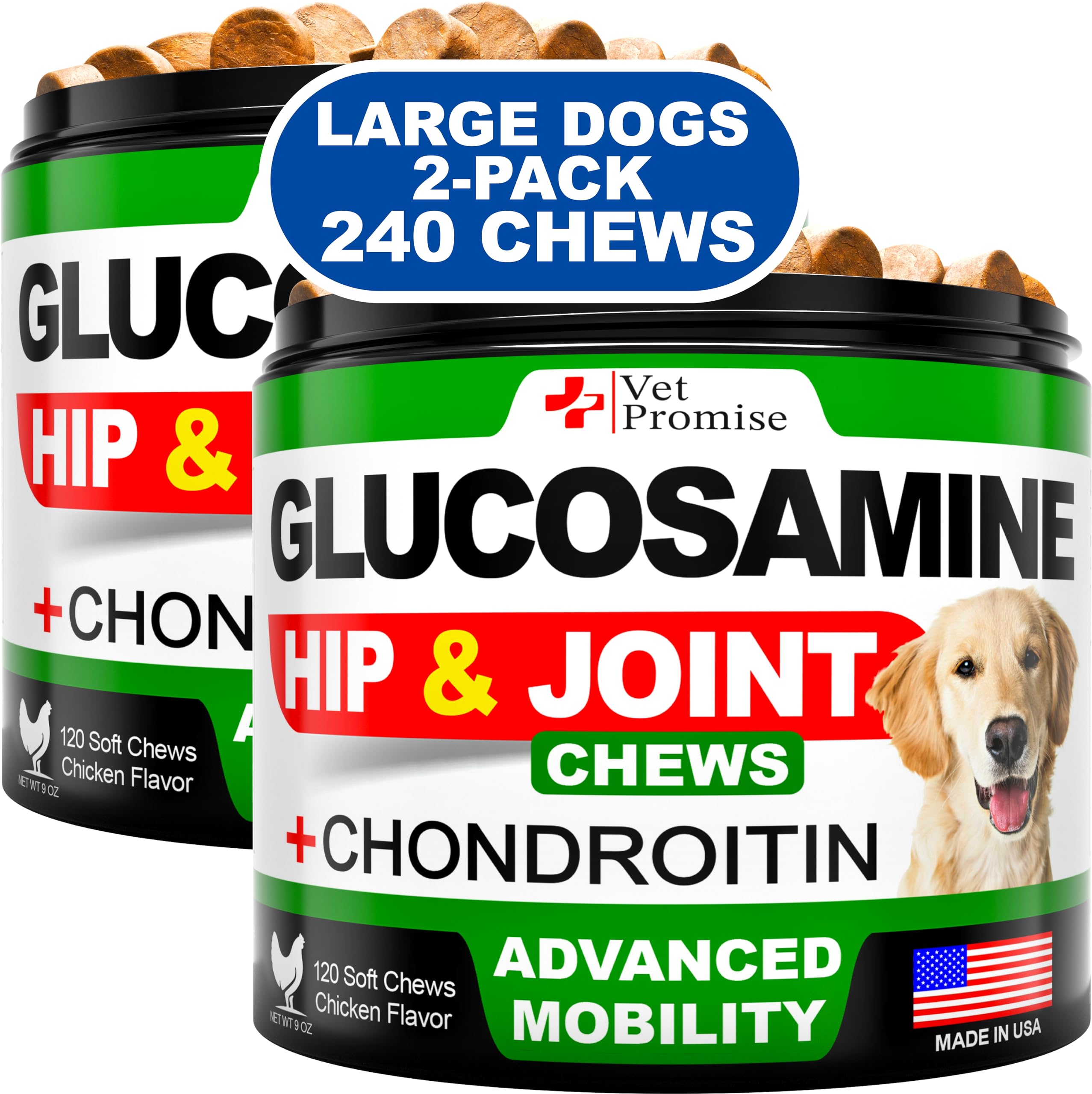 Vet Promise 2pack glucosamine dogs chews bottle supports joint comfort during daily activities