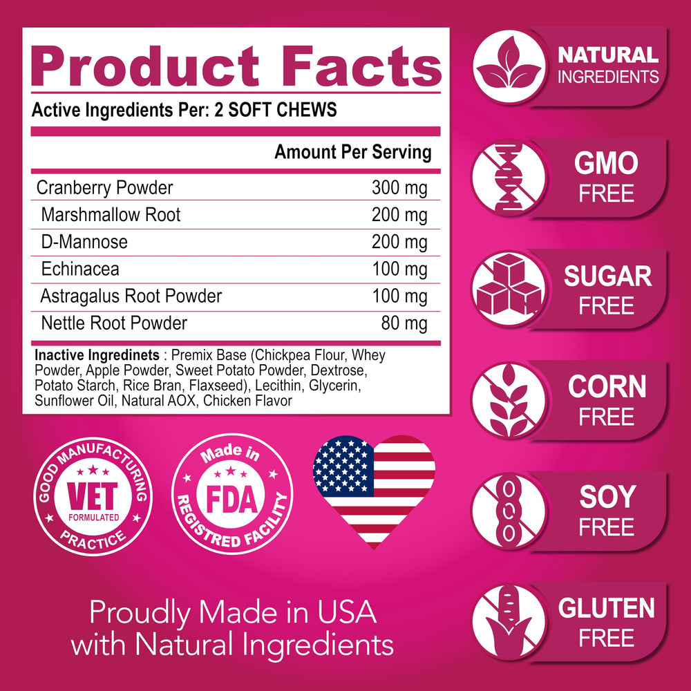 Cranberry-based Vet Promise pills for dogs marketed as urinary health support.