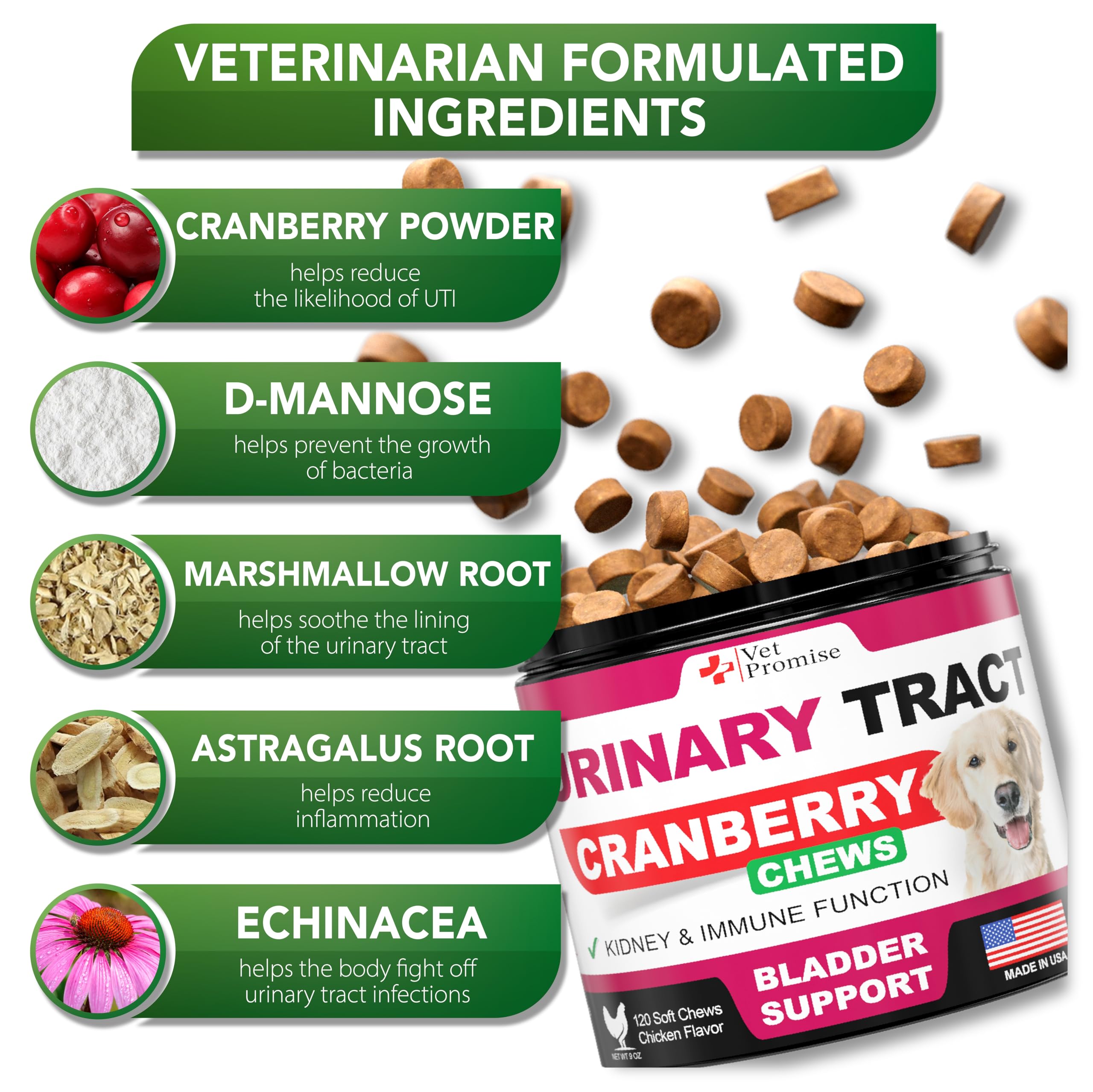 Vet Promise dog bladder-support chews shown for daily urinary wellness.