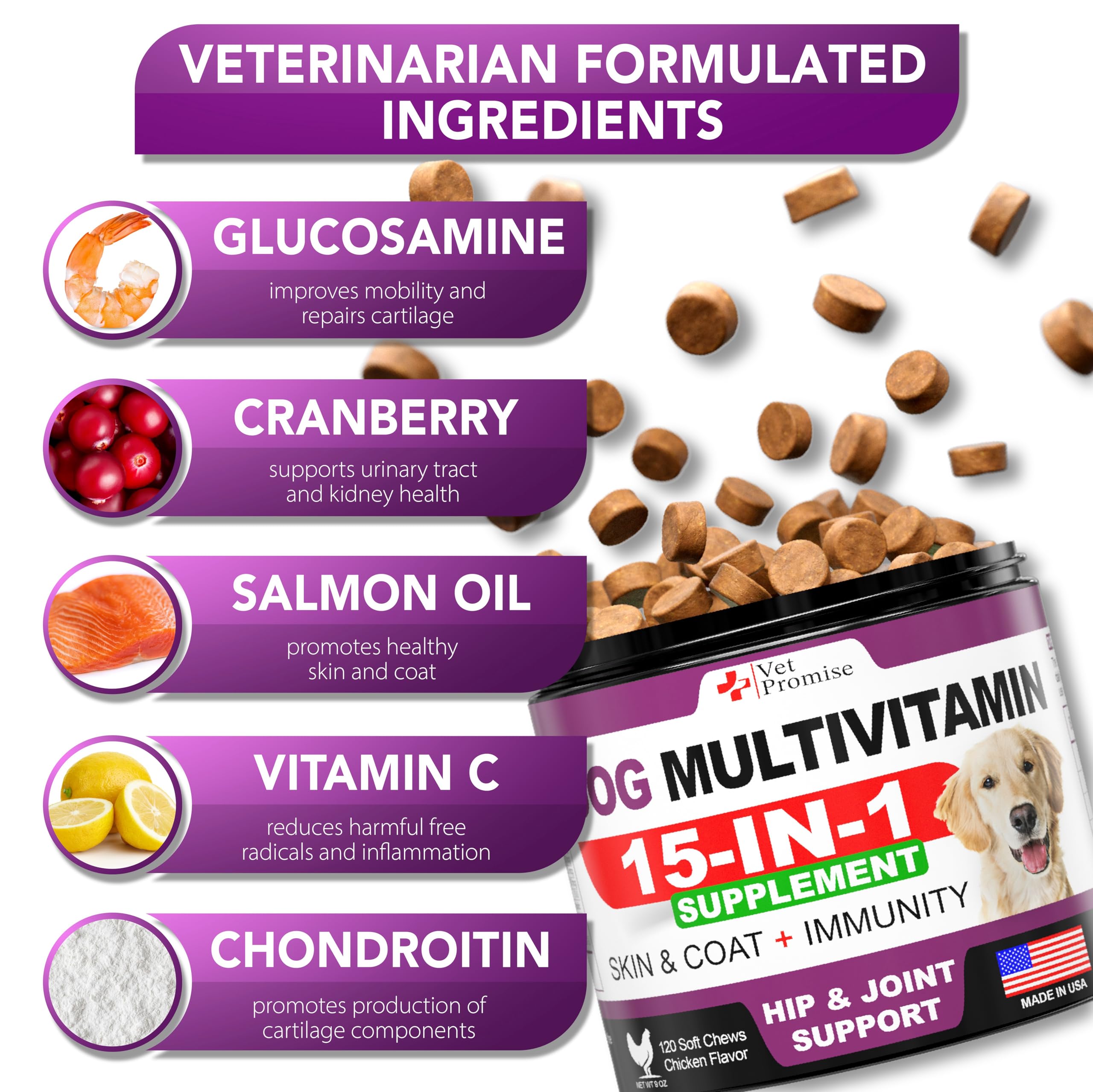 Vet Promise dog multivitamin chews dog enjoying a tasty chew for an active lifestyle.