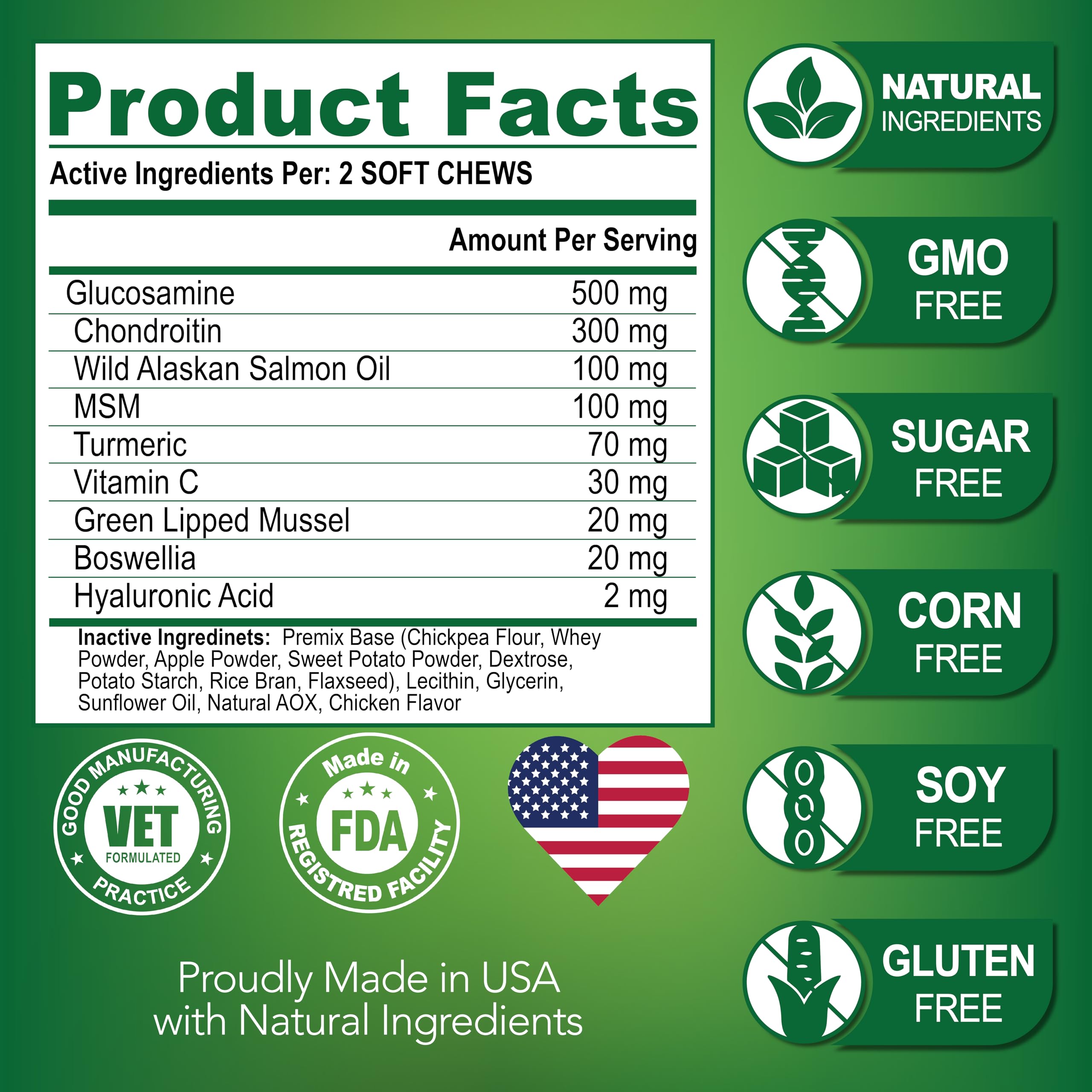 Vet Promise made-in-usa dog mobility chews pack signaling USA-made quality