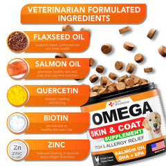 Vet Promise Omega 3 for Dogs coat shine image shows nourished skin and silky fur.