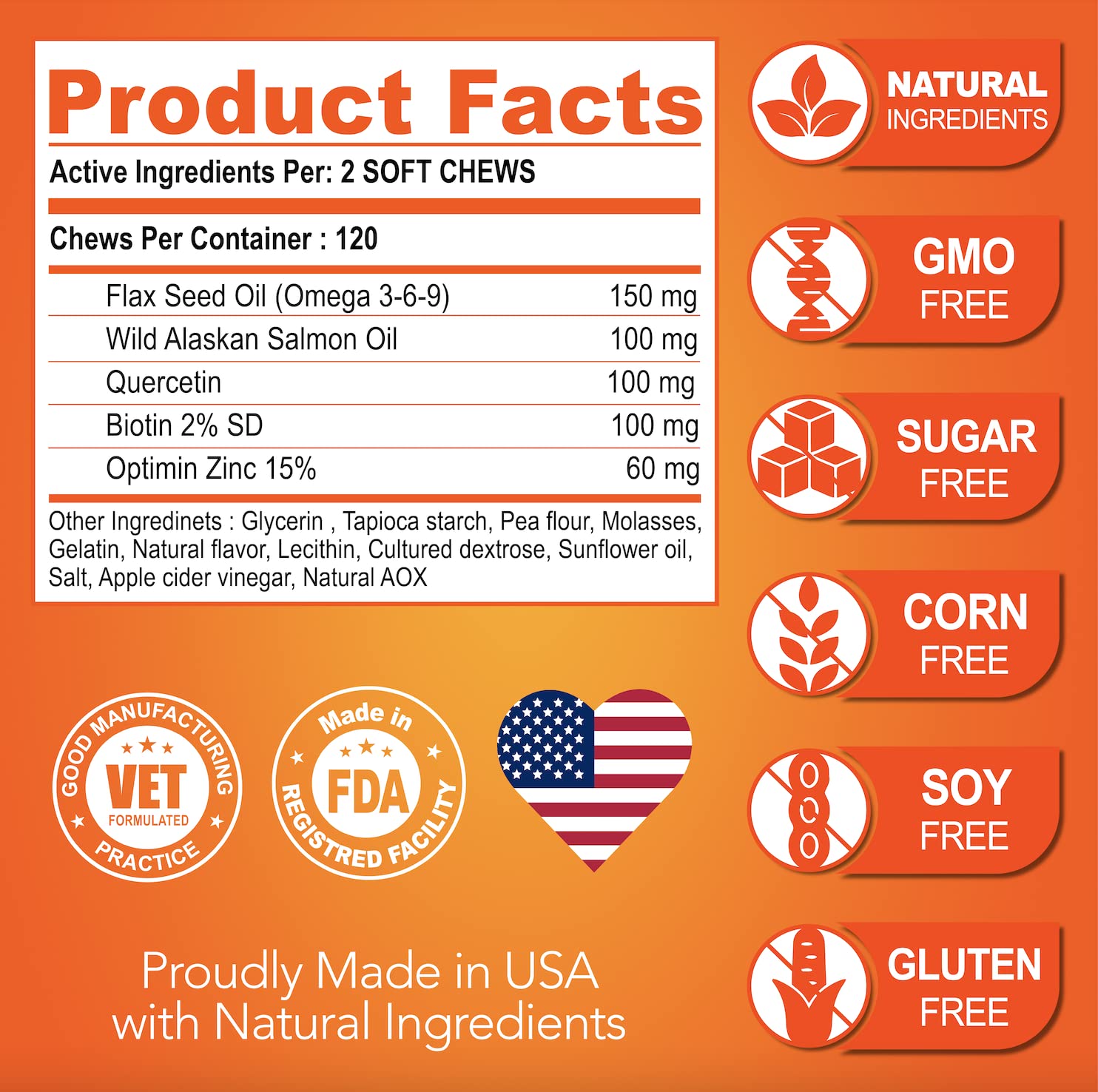 Vet Promise Omega 3 for Dogs fish oil label communicates premium ingredients for healthy skin and coat.