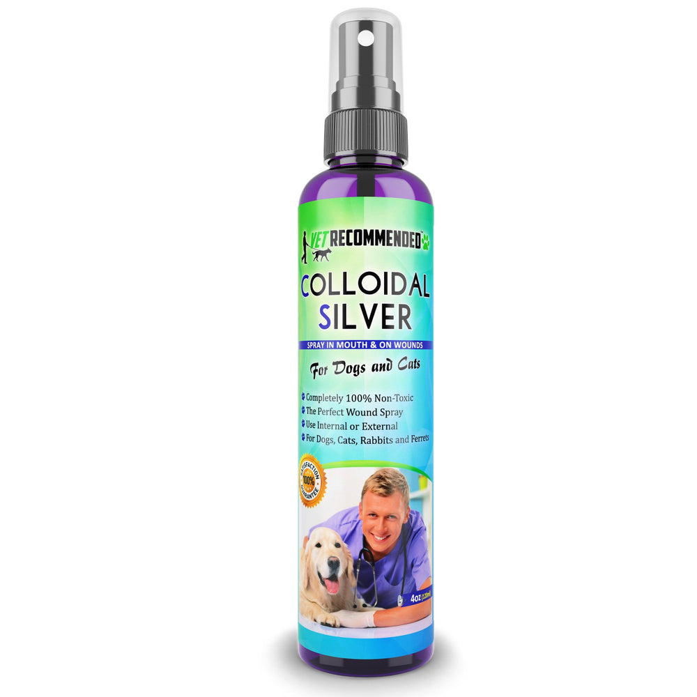 Vet Recommended colloidal silver spray applied to a pet wound for gentle care