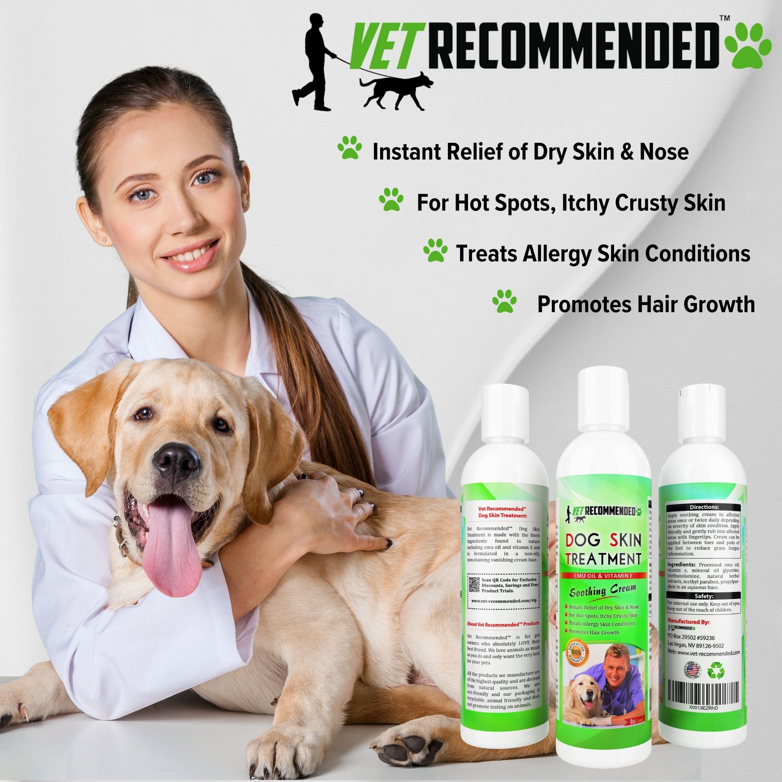 Vet Recommended dog dry skin cream application on a paw for gentle soothing.