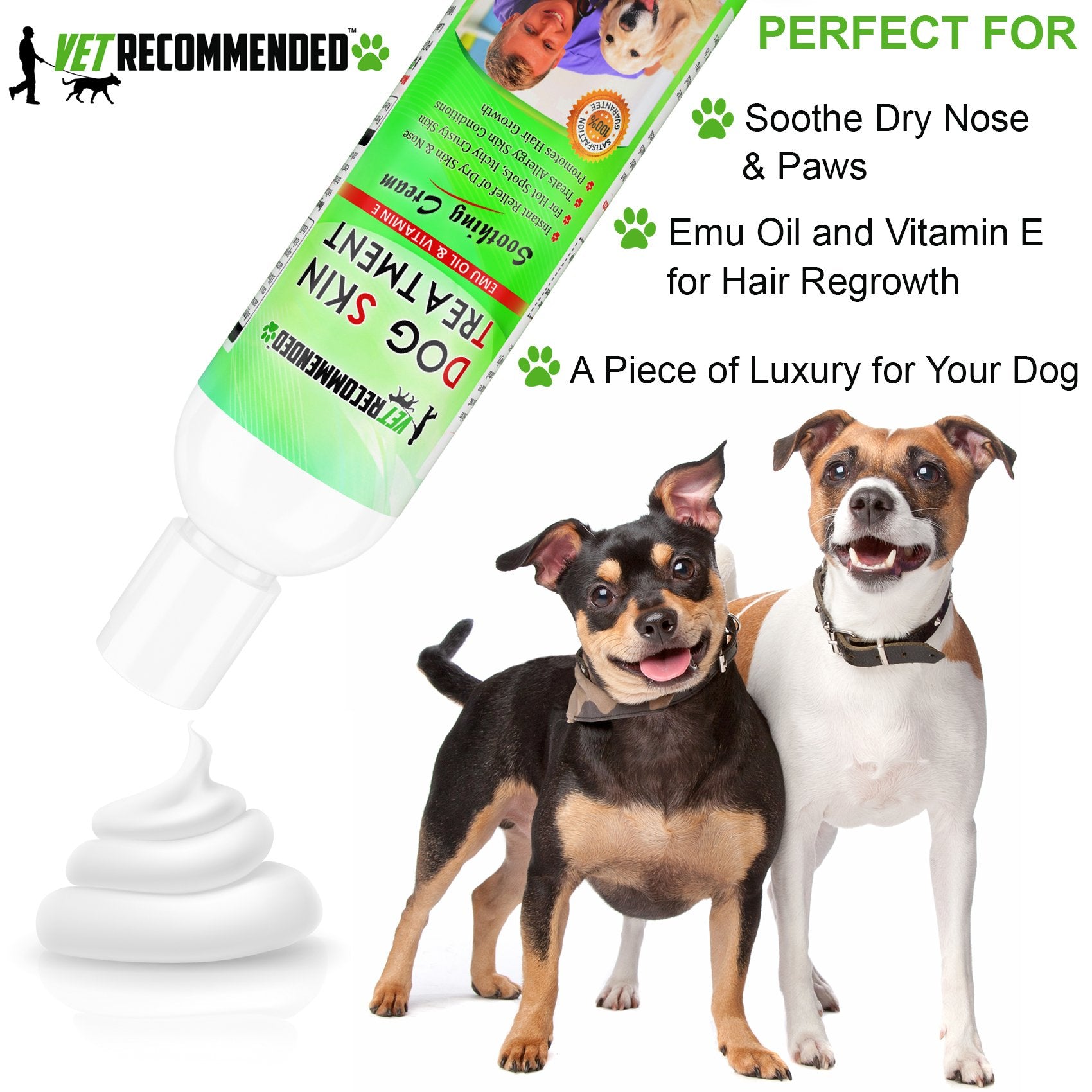 Vet Recommended emu oil cream paw close-up highlighting nourishing moisture.
