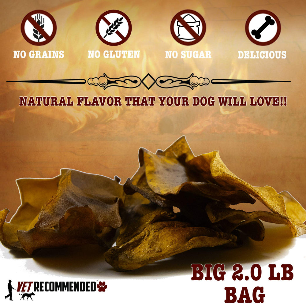 Vet Recommended Premium Beef Rawhide Chips nutrition panel highlights gluten-free, no preservatives.