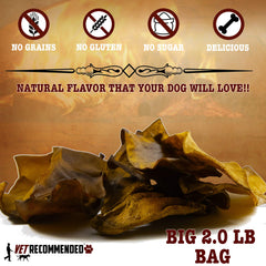 Vet Recommended Premium Beef Rawhide Chips nutrition panel highlights gluten-free, no preservatives.
