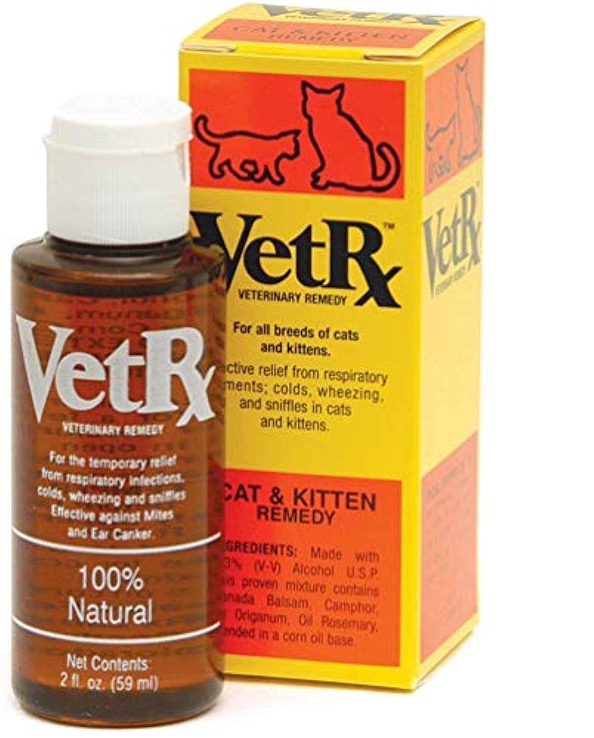 VET RX bottle close-up showing a natural remedy for cat congestion.