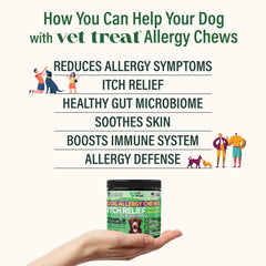 Vet Treat Allergy Relief Chews close-up highlights tasty texture for picky dogs.