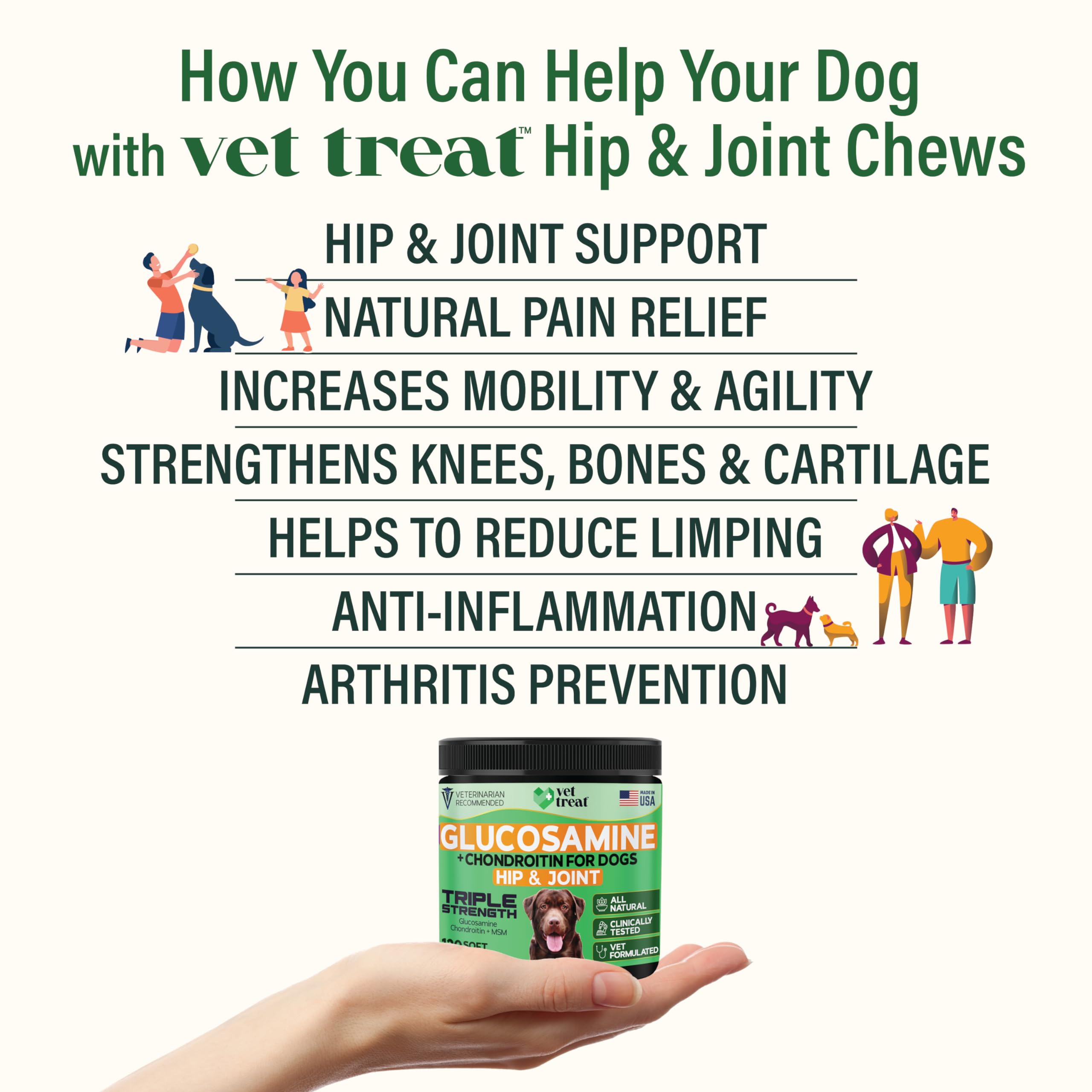 Vet Treat chondroitin MSM dog joint support chews closeup for flexibility and comfort.