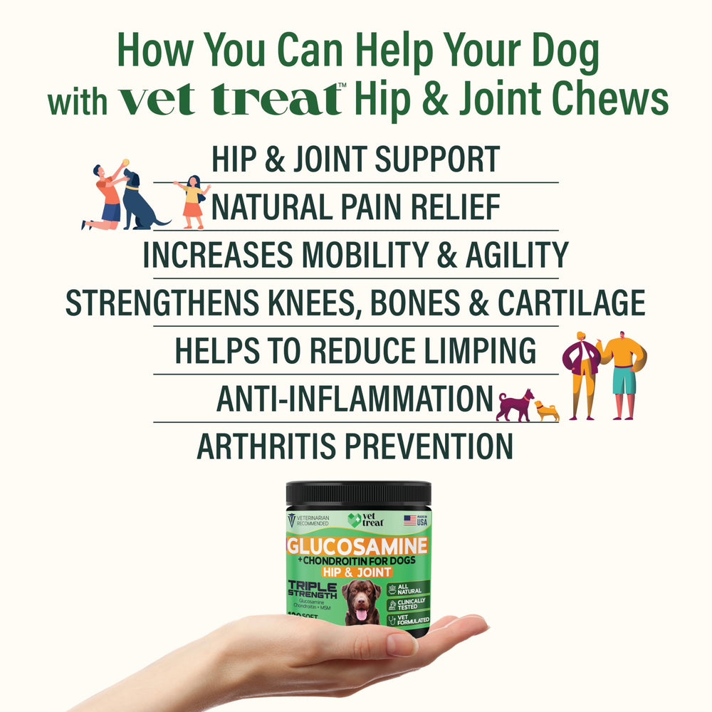 Vet Treat chondroitin MSM dog joint support chews closeup for flexibility and comfort.