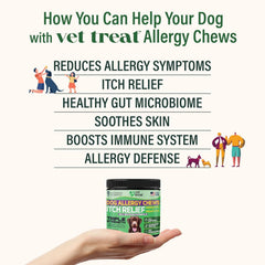 Vet Treat dog allergy relief chews open container with chews ready to serve