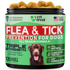 Vet Treat flea tick chews in chicken bottle for easy daily prevention.