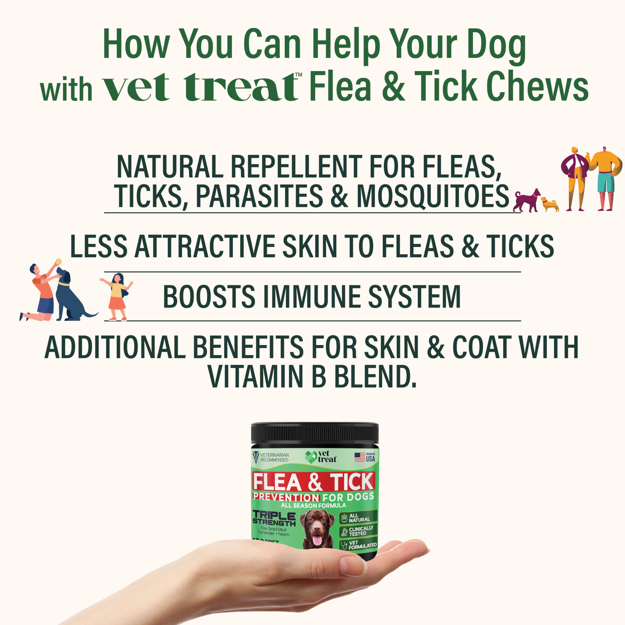 Vet Treat natural ingredients flax seed neem highlight coat support.