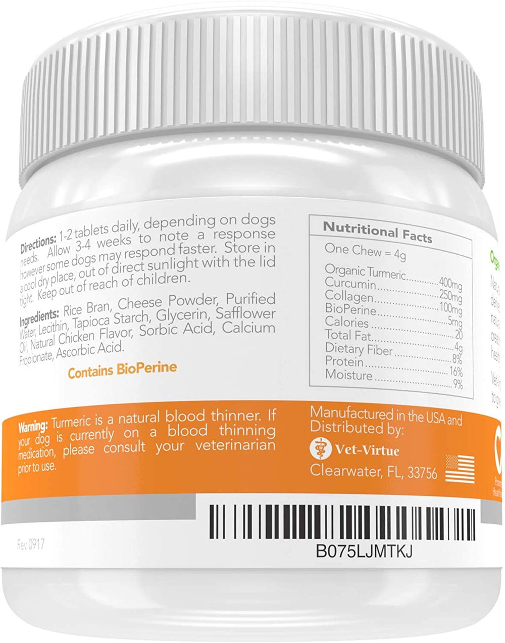 VET-VIRTUE collagen-curcumin-dog-supplement closeup emphasizes joint comfort and resilience.
