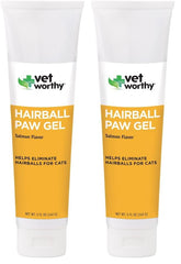 Vet Worthy hairball paw gel for cats with salmon flavor on paw, convenient daily use for hairball relief