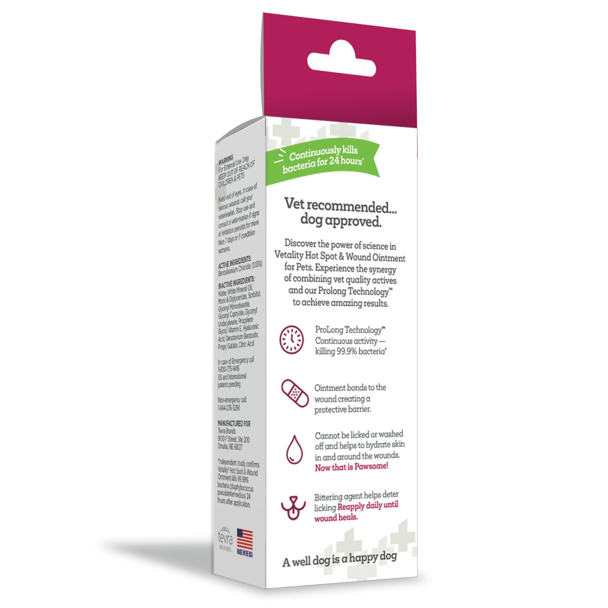 Vetality hot spot ointment wound closeup highlights barrier protection and long-lasting relief.