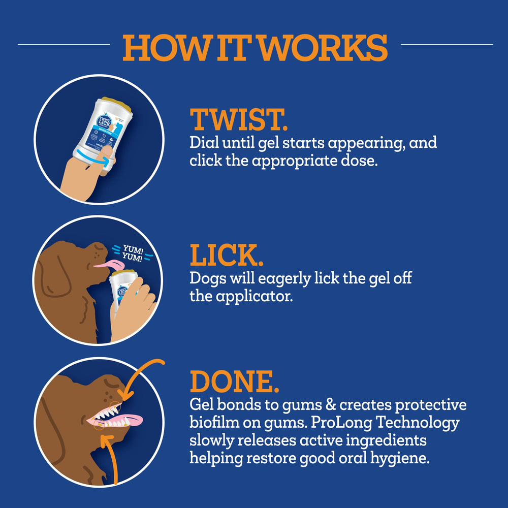 Vetality Twist + Lick para perros, formato conveniente para uso diario.
