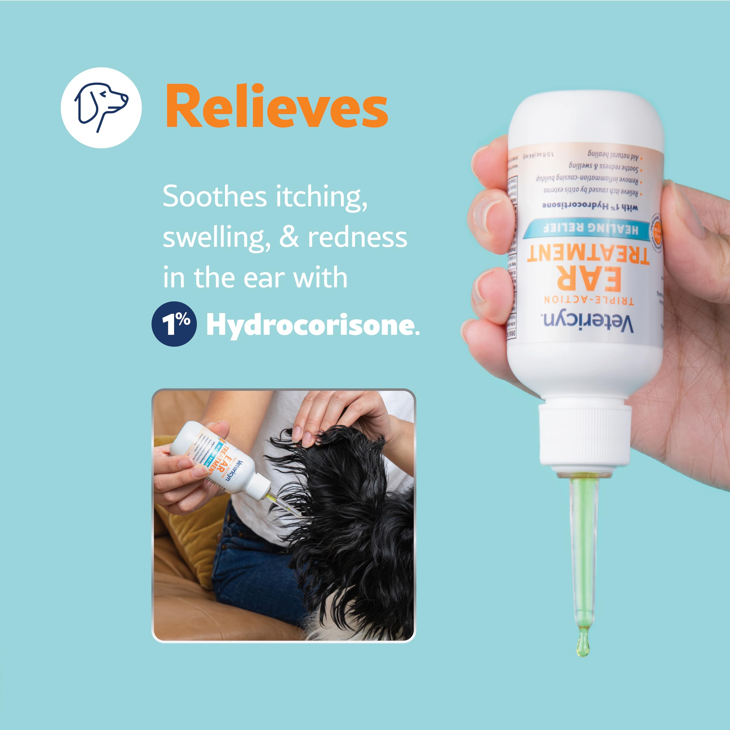 Vetericyn-ear-drops-application-scene illustrates effortless use and quick soothing potential.