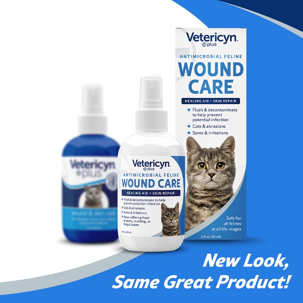 Closeup of Vetericyn Plus Cat Wound Care Spray bottle for home wound care