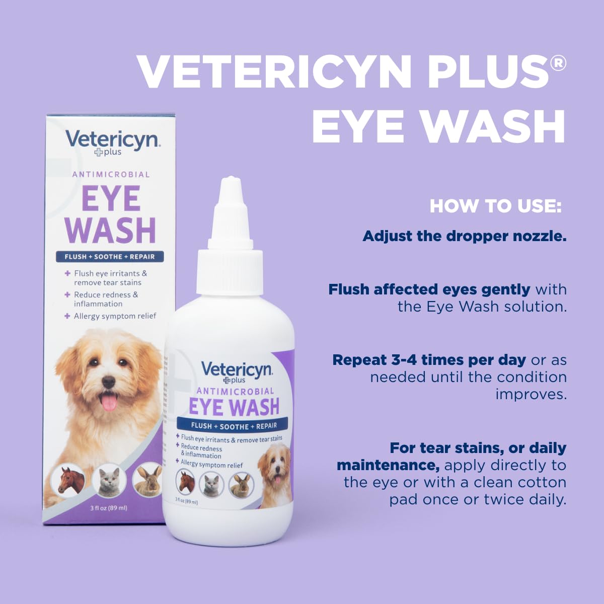 Confianza de la marca Vetericyn Plus para ojos de perros y gatos.