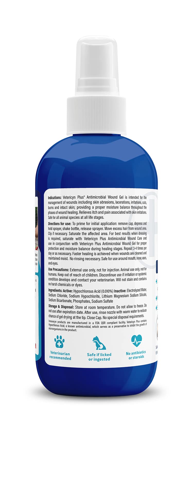 Vetericyn Plus hydrogel wound-care home-use scene shows quick application on pet skin.