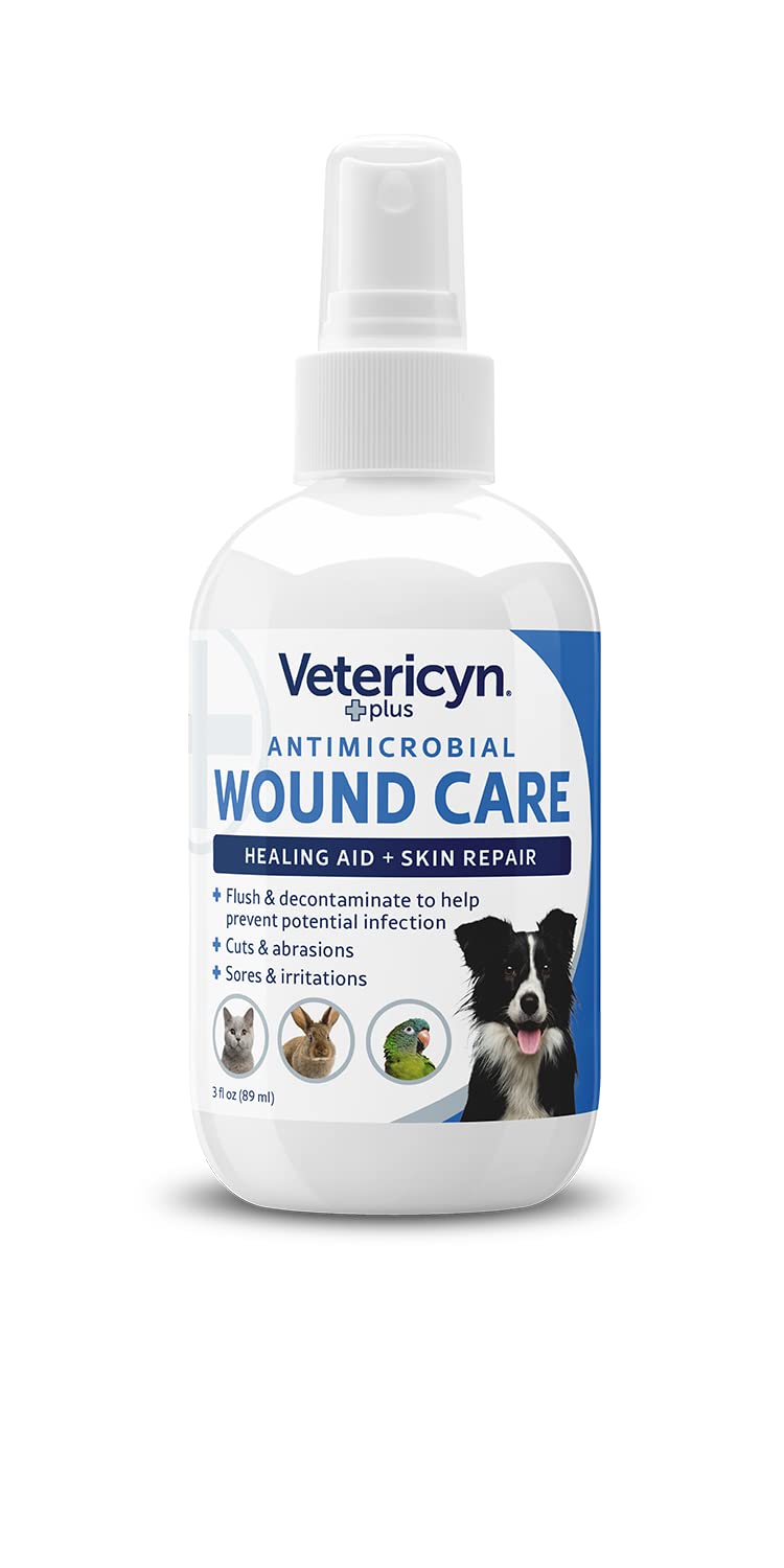 Vetericyn Plus dog wound care spray applying on wound enables targeted cleaning.