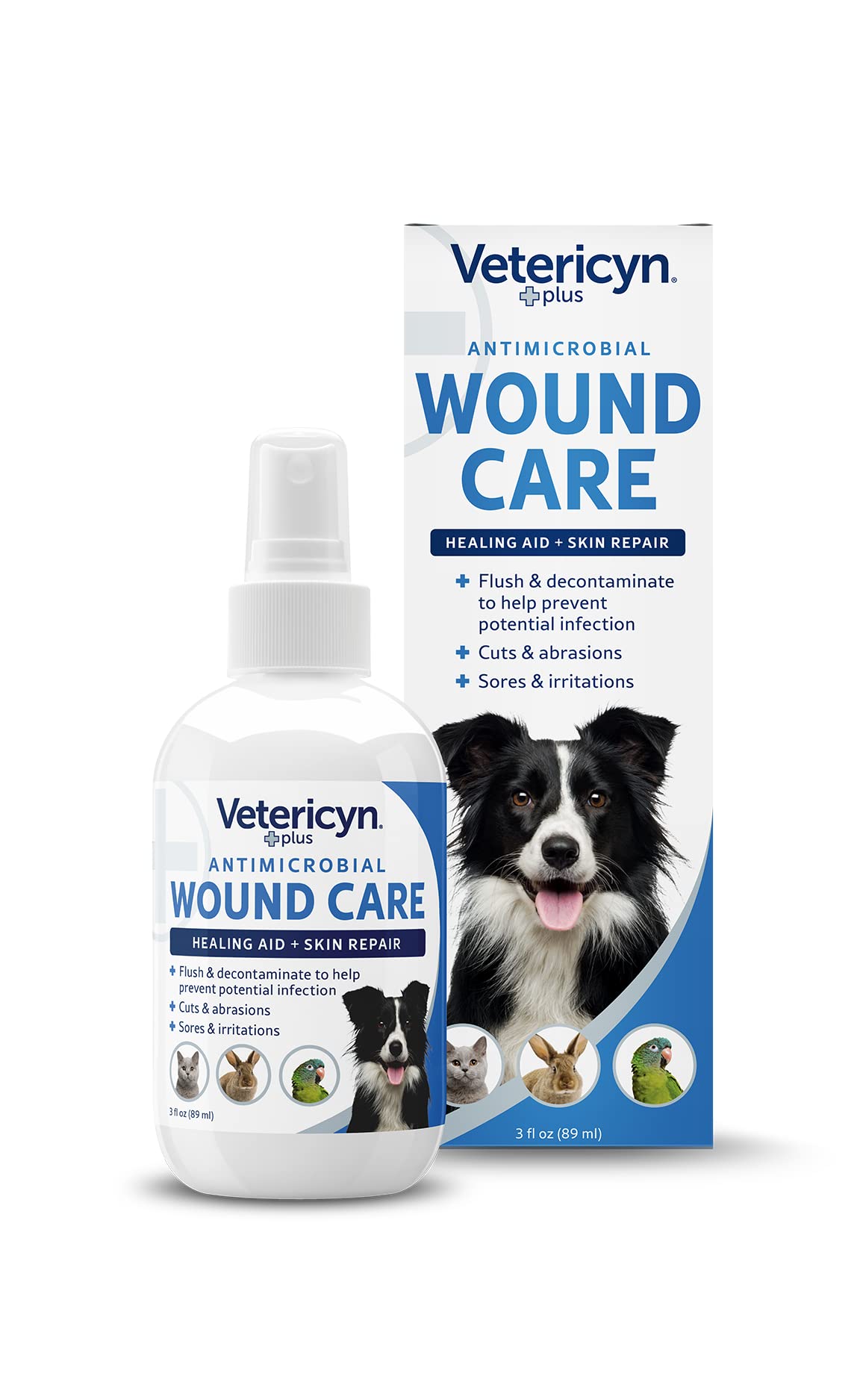 Vetericyn Plus dog wound care spray bottle for easy at-home wound cleaning.