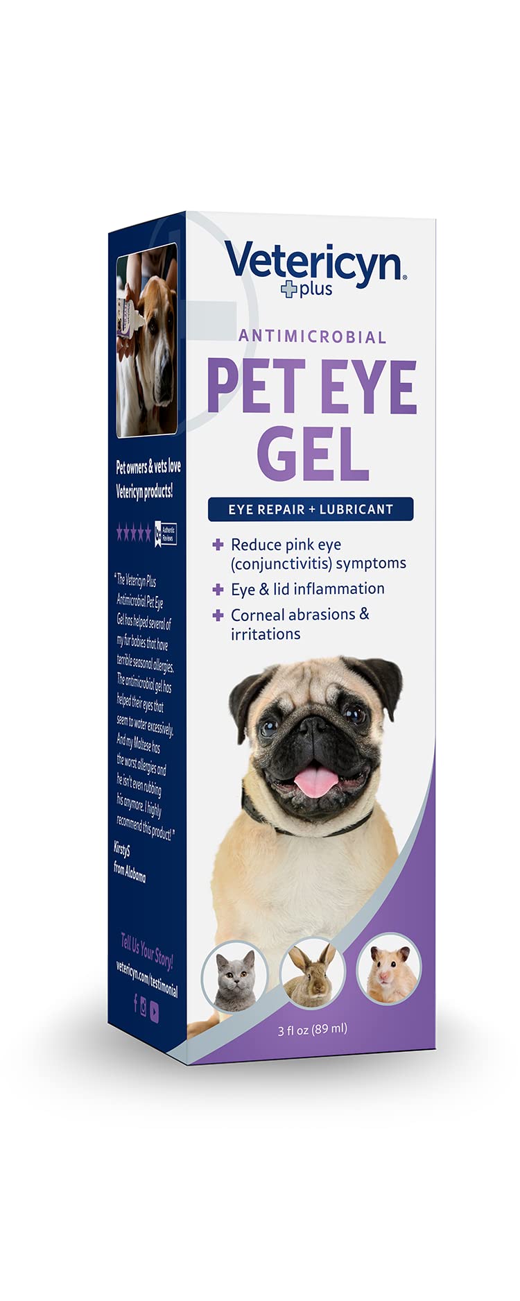 Around-eye application with Vetericyn Plus Eye Gel showing safe use near eyes.