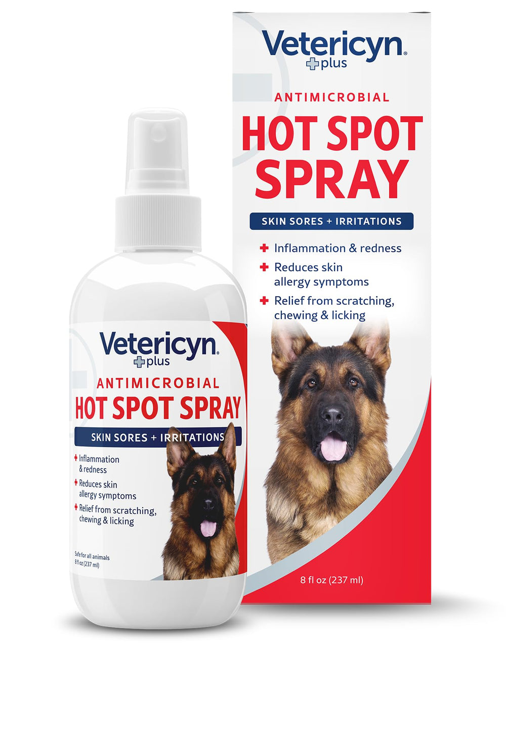 Vetericyn Plus Hot Spot Spray packaging front for easy at-home use.
