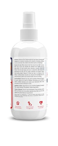 Vetericyn Plus Hot Spot Spray close-up shows quick-dry, non-toxic formula.