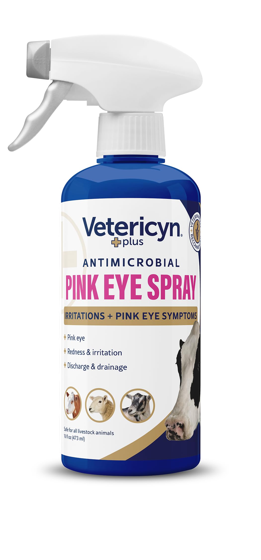 Vetericyn Plus Livestock Pink Eye Spray bottle for convenient field use and symptom relief.