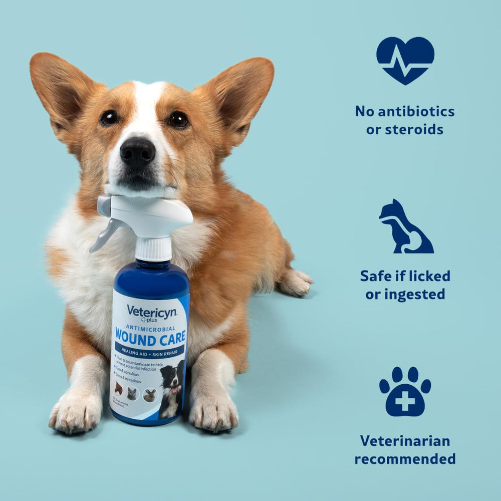 Vetericyn Plus packaging and bottle reveal trusted brand for home animal first aid.