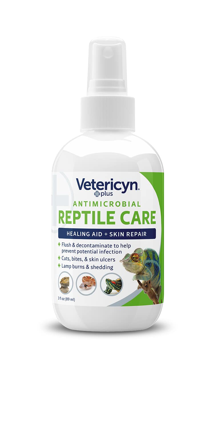 Vetericyn Plus reptile wound care spray in a care scene showing easy daily use.