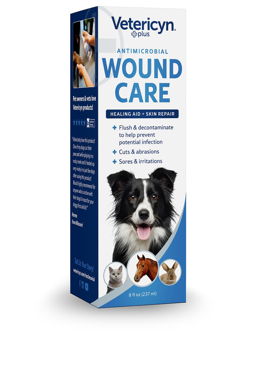 Vetericyn Plus USA-made hypochlorous technology product shown for safe at home wound care.