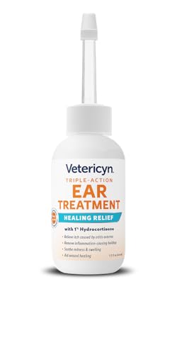 Vetericyn Triple-Action Ear Treatment bottle back highlights product details for pet care.
