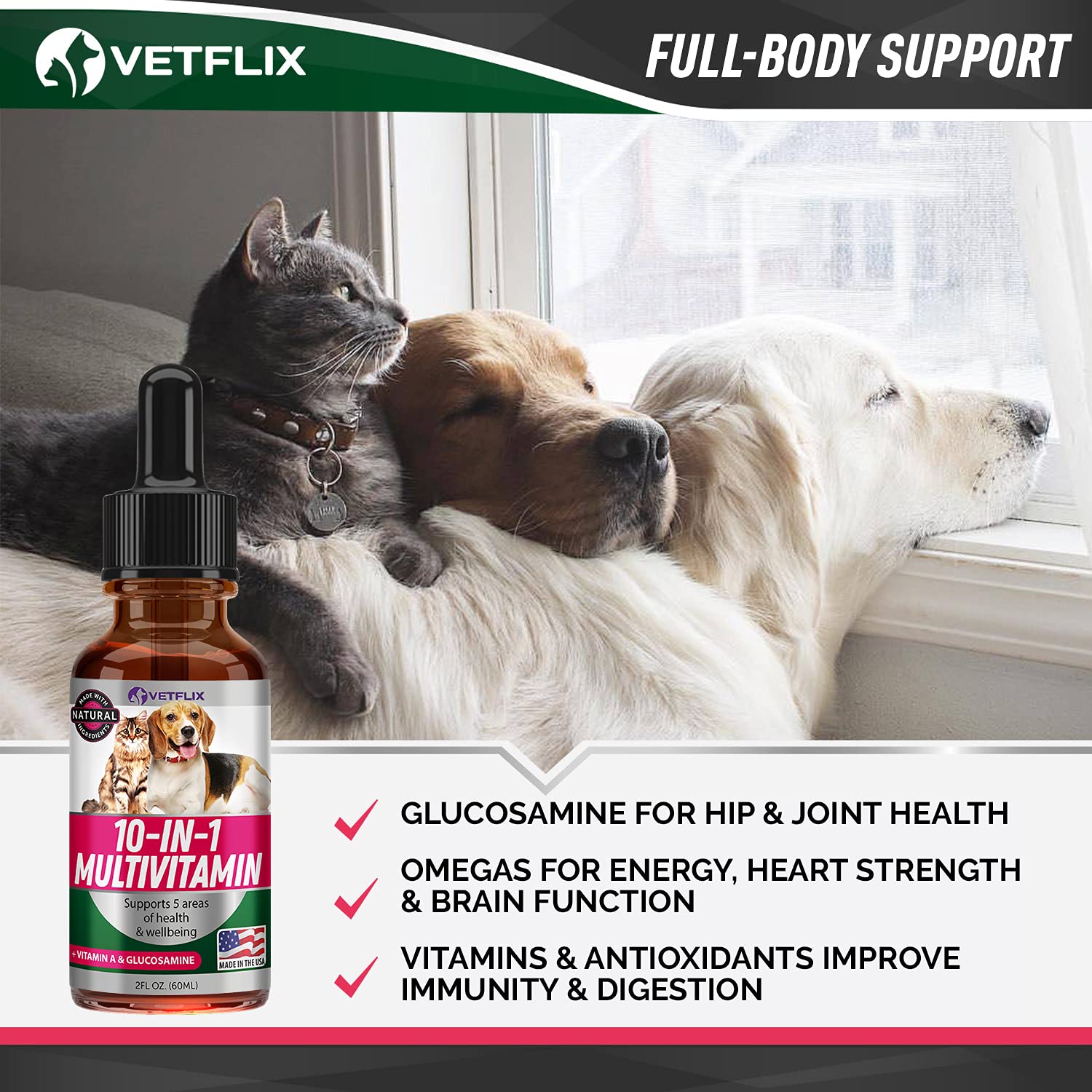 Vetflix dropper dispensing shows dosage options for small to large pets.