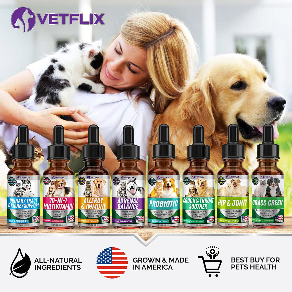 Vetflix 2 fl oz box and label featured on kitchen counter.