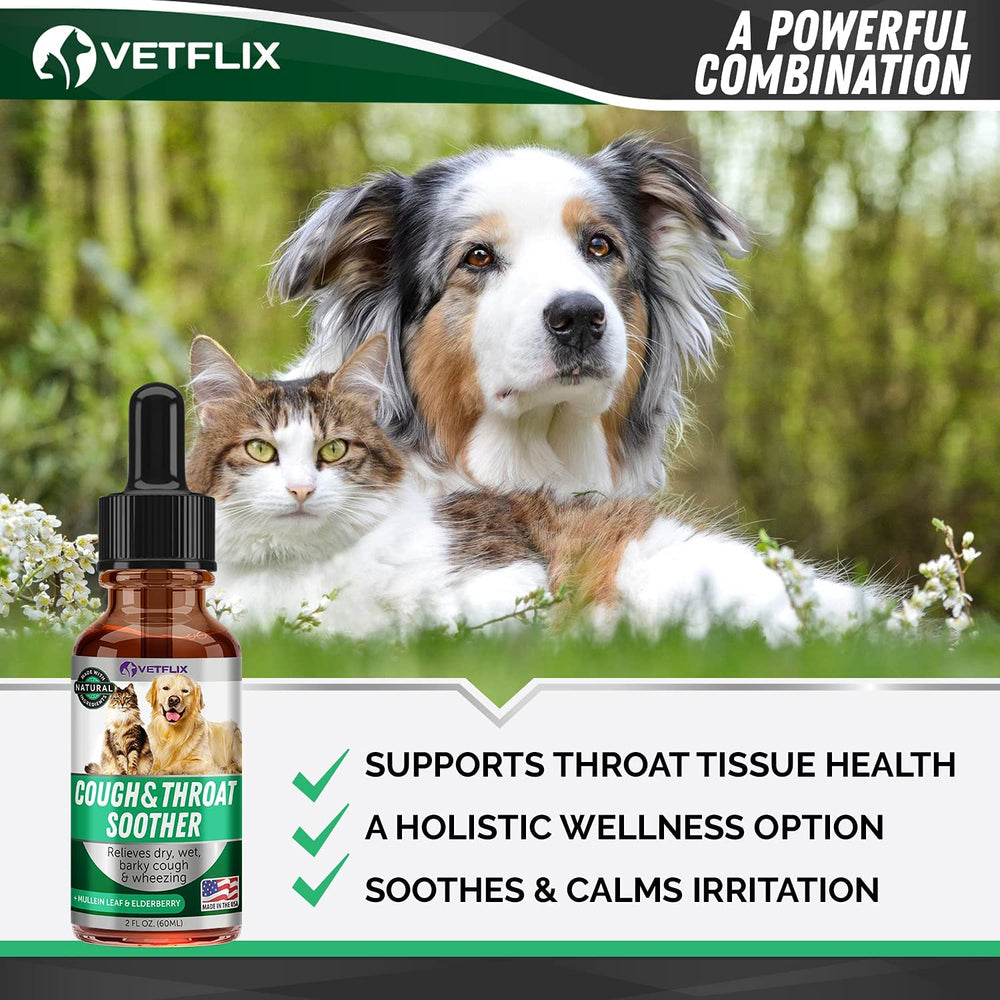 Vetflix Cough Relief ingredients mullein-elderberry highlight natural soothing blend