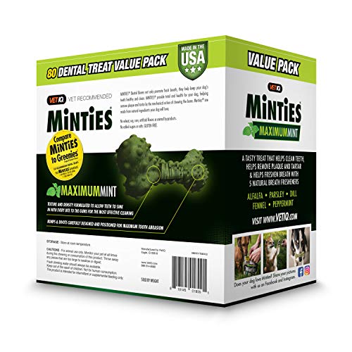 VetIQ Minties close-up texture reveals chew-friendly bone shape for cleaning teeth.