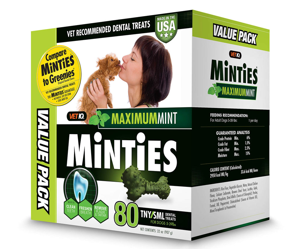 VetIQ Minties packaging with 80-count box enables easy daily dental care.