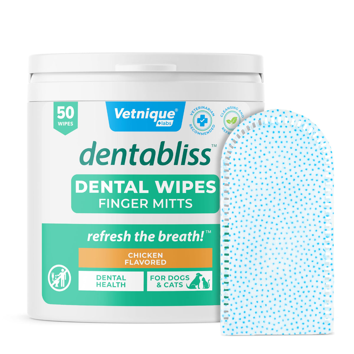 Vetnique Dentabliss finger mitt pack for easy at-home dental care.