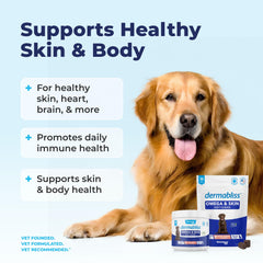 Dog enjoying Vetnique Dermabliss treats for healthy skin and coat